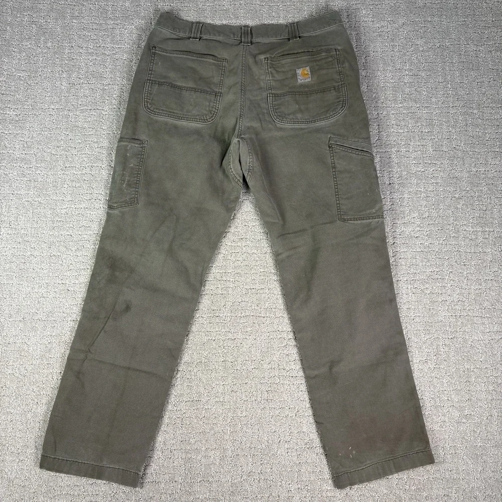 Carhartt Pants Mens 35X32 Green Relaxed Fit DoubleKnee Thrashed Outdoor Workwear